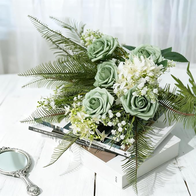 Artificial Flowers Foam Fake Roses 25pcs Green Roses - Image 4