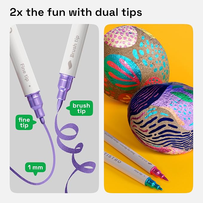 ARTISTRO 24 Metallic Dual Tip Brush + Fine Acrylic Paint Markers - Image 2