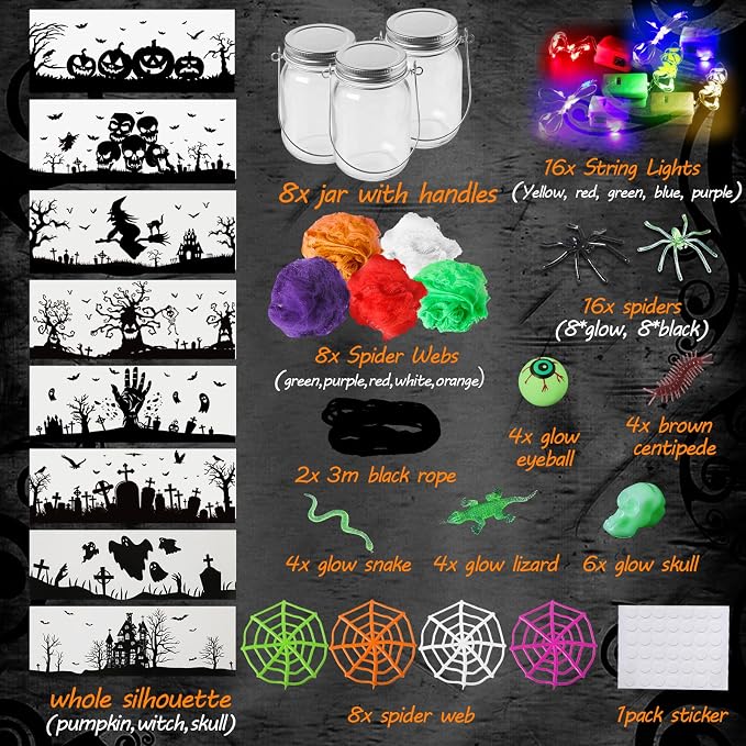 Halloween Crafts Activities For Kids Ages 4-12, 8 Pack Glass Mason Jar for - Image 2