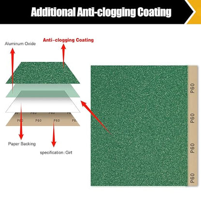 60 Grit Aluminum Oxide Sandpaper, 9x11 Inch Sheets, 12 Pack, Compatible - Image 4