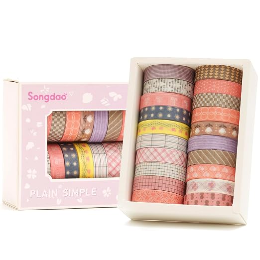 20 Rolls Basic Washi Tape Set Japanese Arts Adhesive Tapes Simple Patterns by Songdao