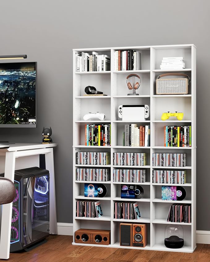 DVD Storage Shelf with Adjustable Shelves, 8-Tier Modern Media Tower - Image 3