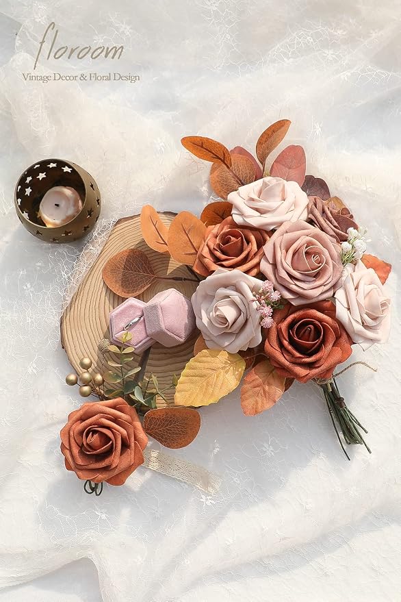 Floroom Artificial Flowers 25pcs Real Looking Burnt Orange Ombre Colors Foam - Image 5
