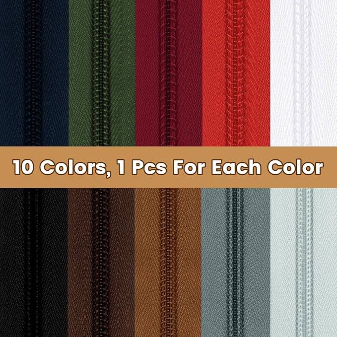 DOITEM 22.2 Yards/ 20 m 10 Pieces Assorted Colors #5 Nylon Coil Zippers - Image 2