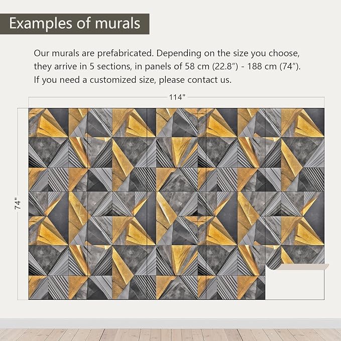 AFZEVEB-3D Geometric Wall Mural Gray and Gold Wallpaper - Image 3