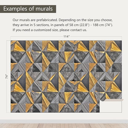 AFZEVEB-3D Geometric Wall Mural Gray and Gold Wallpaper - Image 3