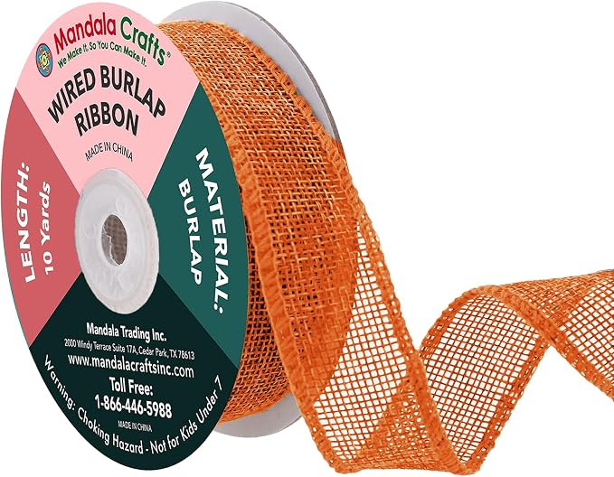 Mandala Crafts Orange Burlap Wired Ribbon 1 Inches Wide Jute Ribbons by MandalaCrafts