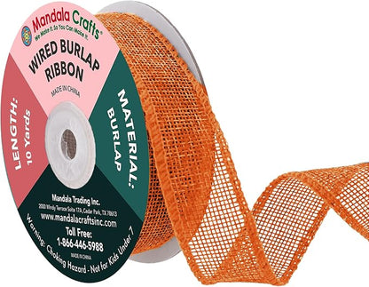 Mandala Crafts Orange Burlap Wired Ribbon 1 Inches Wide Jute Ribbons by MandalaCrafts
