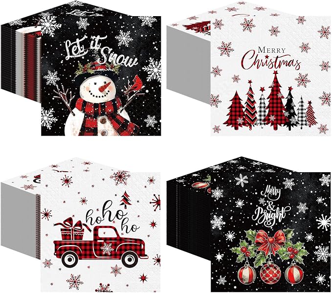 Janlaugh 200 Pcs Christmas Paper Napkins Disposable Snowman Cocktail Napkins by Janlaugh