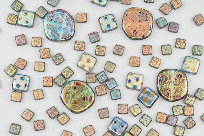 1.75 oz Mix of Unique Czech Bohemia Glass Pressed Beads, Light Blue AB Sliperit - Image 5