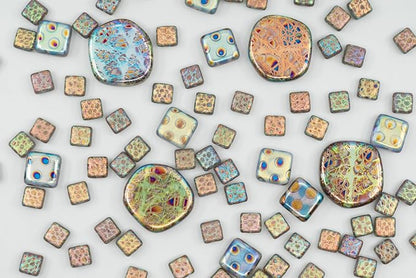 1.75 oz Mix of Unique Czech Bohemia Glass Pressed Beads, Light Blue AB Sliperit - Image 5