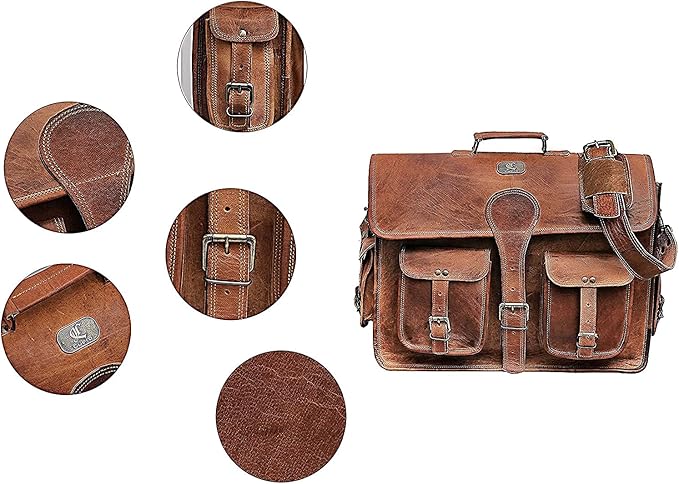 Cuero DHK 16 Inch Vintage Handmade Leather Messenger Bag Laptop Briefcase - Image 6
