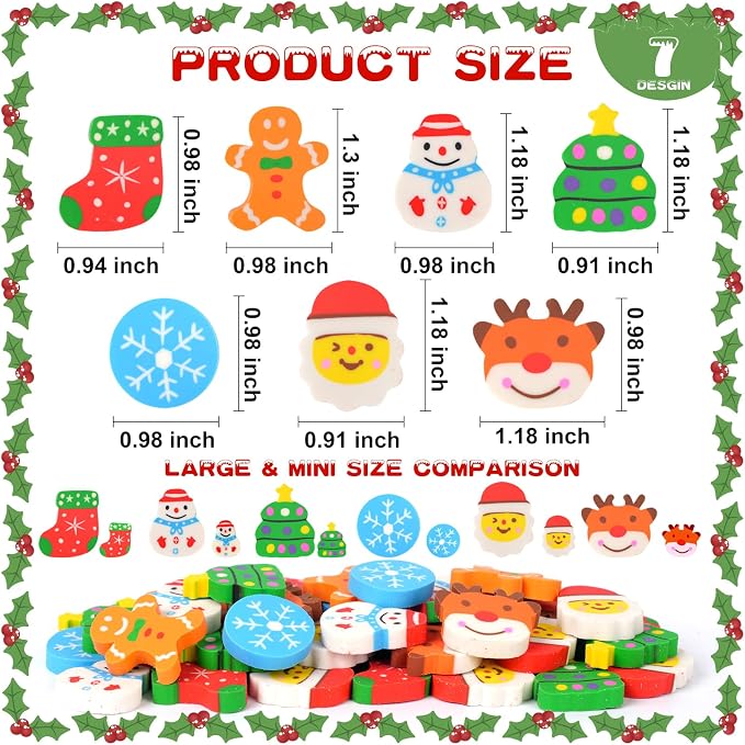 42 pcs Christmas Erasers for Kids Bulk Large Cute Snowflake Christmas Tree - Image 2