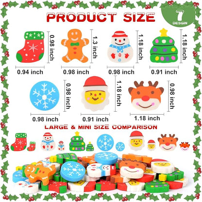42 pcs Christmas Erasers for Kids Bulk Large Cute Snowflake Christmas Tree - Image 2