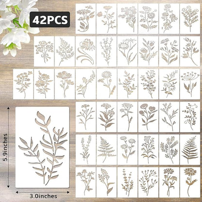 Flower Stencils for Painting Reusable 42PCS Wall Stencil for Crafts Leaf - Image 4