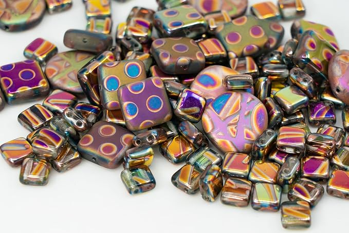 1.75 oz Mix of Unique Czech Bohemia Glass Pressed Beads, Violet Pink Vitrail - Image 4