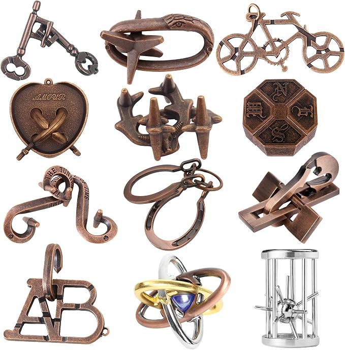 12Pcs Brain Teaser Puzzles for Adults and Teens, 3D Metal Puzzle Set by Unknown