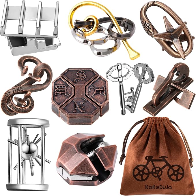 9pcs Metal Puzzle for Adult Disentanglement Puzzles Lock Puzzle Games Set Gift by KaKeDuJa