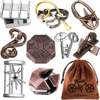 9pcs Metal Puzzle for Adult Disentanglement Puzzles Lock Puzzle Games Set Gift by KaKeDuJa