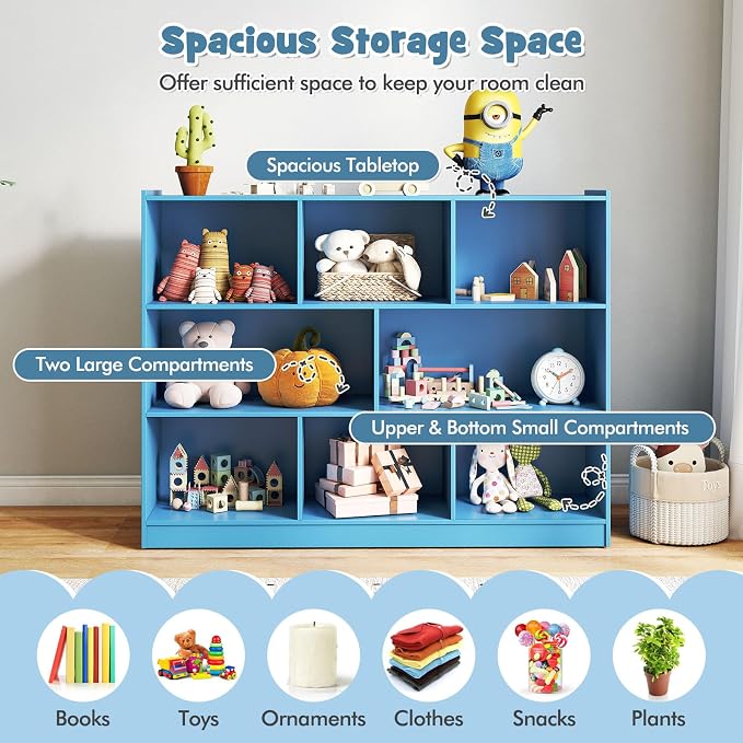 KOTEK Toy Storage Organizer, 5 Cubby Kids Bookshelf, Wooden 3-Tier Bookcase - Image 4
