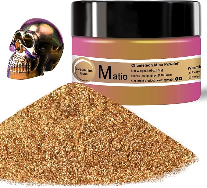 Matio Chameleon Mica Powder, 1.06oz/ 30g Sunshine Beach Chrome Powder, by Matio