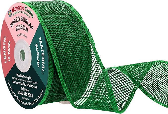 Mandala Crafts Green Burlap Wired Ribbon 1.5 Inches Wide Jute Ribbons by MandalaCrafts