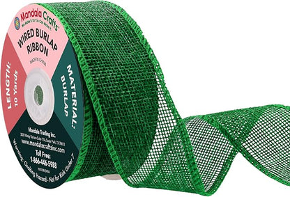 Mandala Crafts Green Burlap Wired Ribbon 1.5 Inches Wide Jute Ribbons by MandalaCrafts