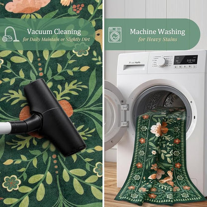 Morebes Washable Floral 5x7 Green Area Rug - Image 4