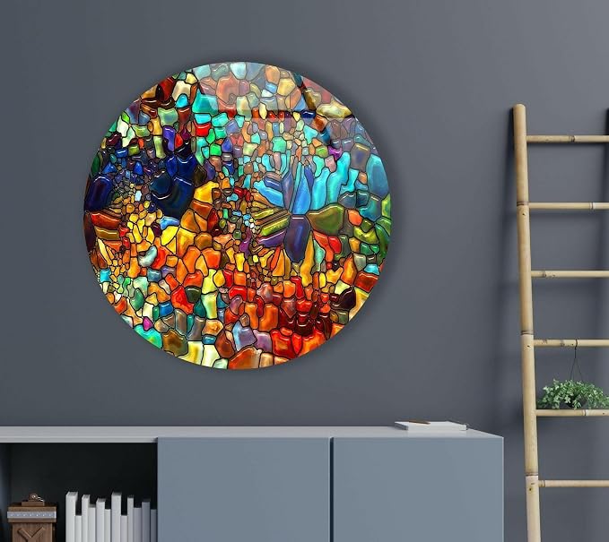 My Photostation.com 24'' Diameter Red Mosaic Round Glass Wall Art Tempered - Image 6