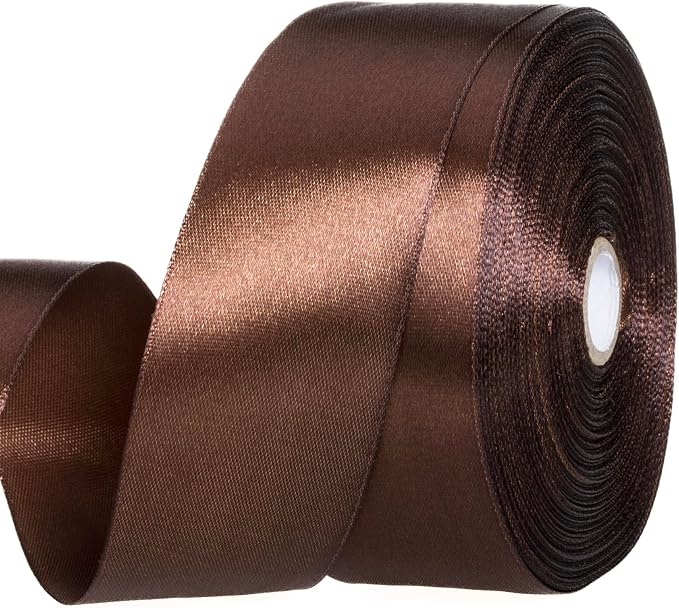 1 1/2 Inch Brown Solid Satin Ribbon, 50 Yards Craft Fabric Ribbon by YASEO