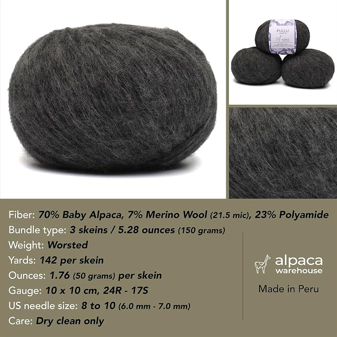 Pullu - Baby Alpaca Merino Wool Yarn Set of 3 Skeins Worsted Weight - Sourced - Image 3