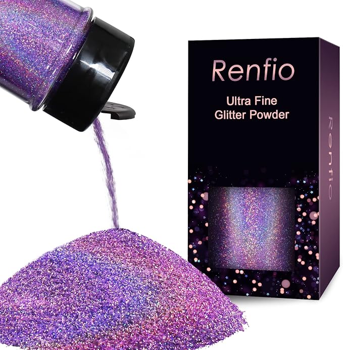 Renfio Holographic Ultra Fine Glitter Powder Metallic Resin Glitter 2.11 Oz PET by Renfio
