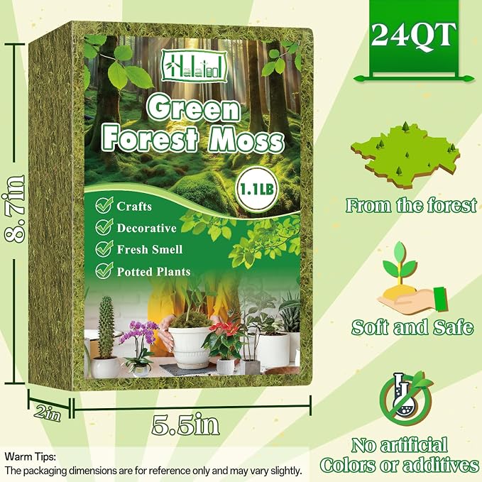 Halatool 1.1LB Green Moss for Potted Plants, 25QT Orchid Moss Potting Mix - Image 2