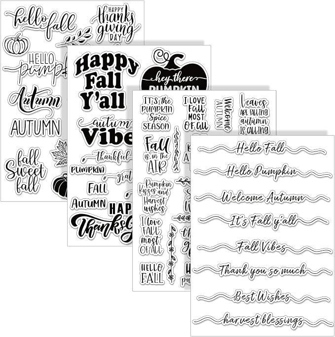 Whaline 4 Sheet Fall Thanksgiving Words Clear Stamps Greeting Words Pumpkin by Whaline