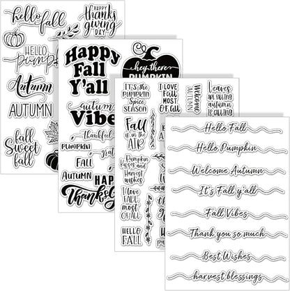 Whaline 4 Sheet Fall Thanksgiving Words Clear Stamps Greeting Words Pumpkin by Whaline