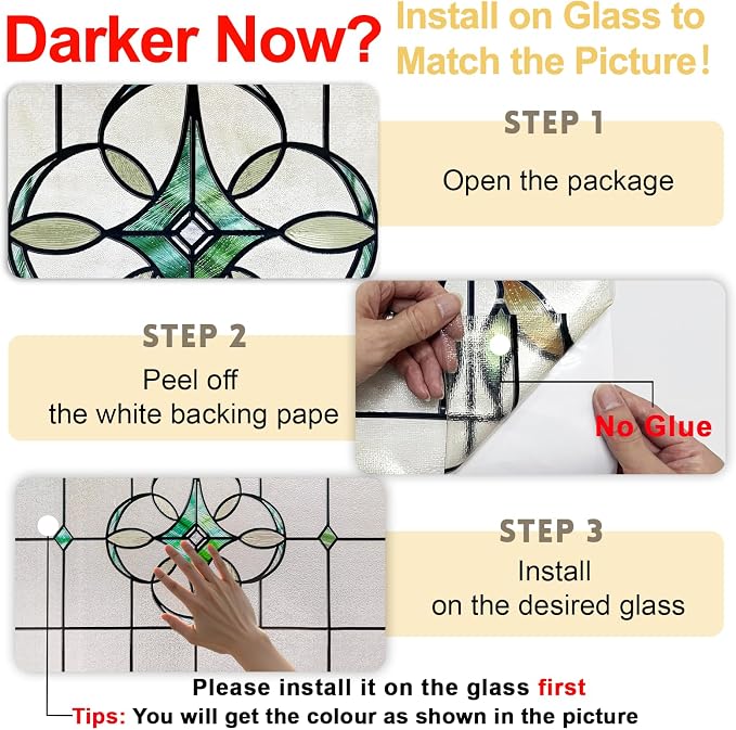 3D Stained Glass Window Privacy Film, Heat Control UV Blocking Static Cling - Image 2