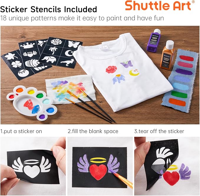 Shuttle Art Fabric Paint, 18 Colors Permanent Soft Fabric Paint in Bottles - Image 5