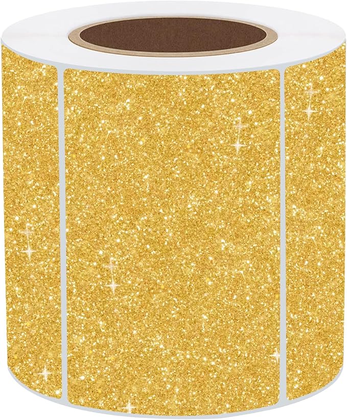 3x2 Inch Holographic Thermal Labels, Glitter Gold Thermal Sticker Labels by STARLIBOO