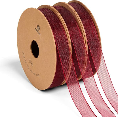 Vitalizart 3/8" x 30Yd Organza Ribbon Christmas Red Sheer Ribbons Set 10 Yd x 3 by Vitalizart