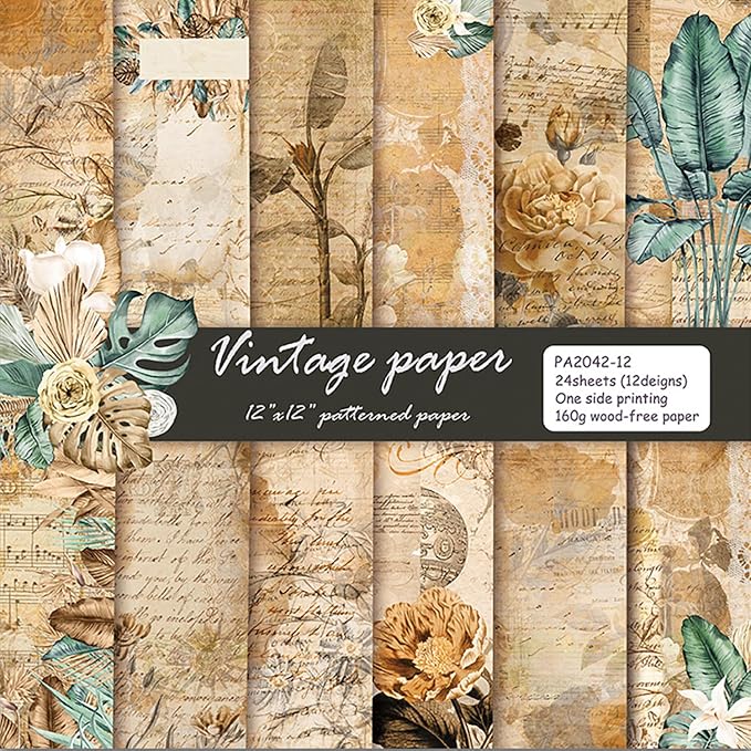 YASMEN Scrapbook Paper Pad 12x12, Vintage Patterned Cardstock, Single-Sided by YASMEN