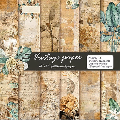 YASMEN Scrapbook Paper Pad 12x12, Vintage Patterned Cardstock, Single-Sided by YASMEN