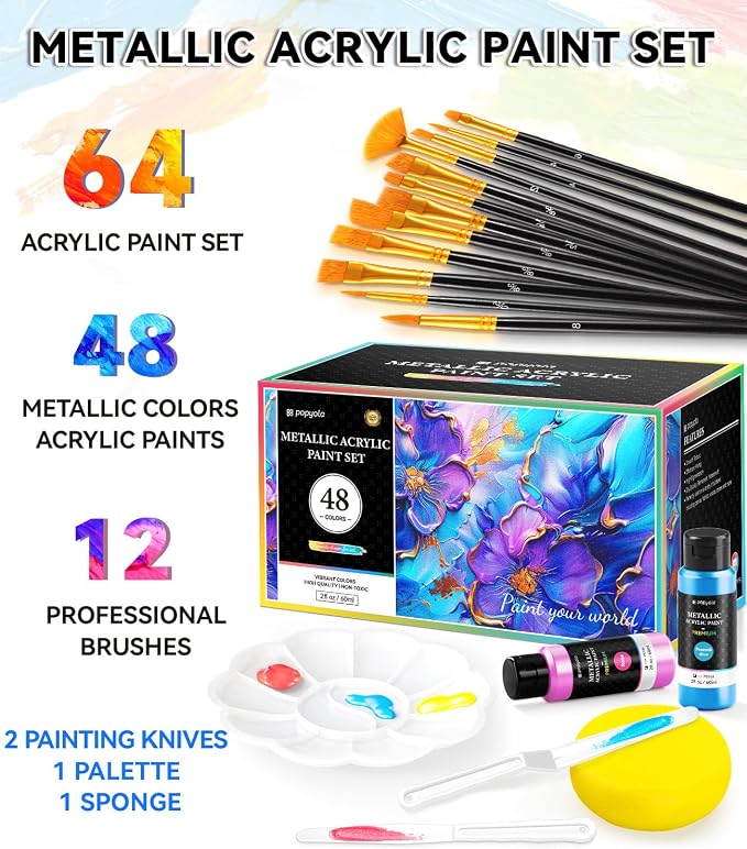 64 PCS Metallic Acrylic Paint Set - Image 2