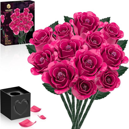 12 Everlasting Roses Bouquet Building Set, Gothic-Style Botanical Diary Series by aphpaio