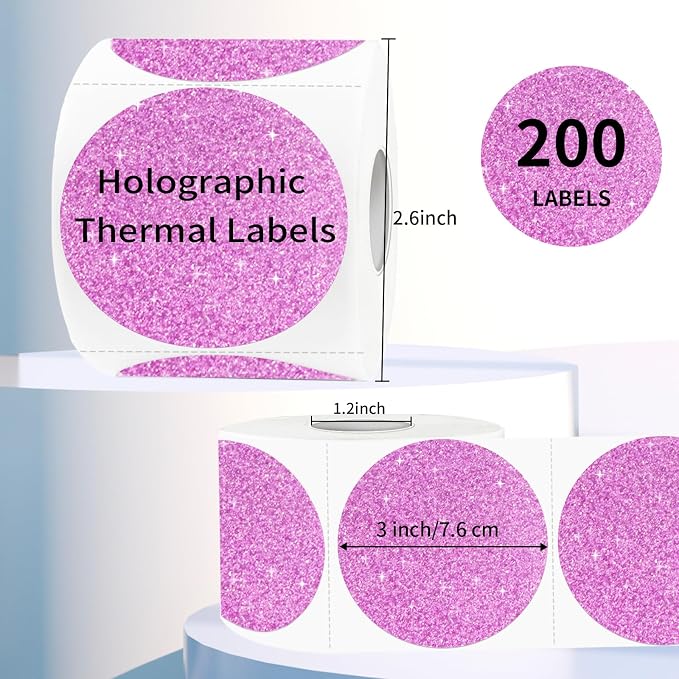 3" Holographic Thermal Label Stickers, Round Direct Thermal Label Stickers - Image 2