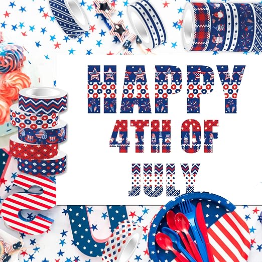 Washi Tape 12 Rolls Washi Tape Set Patriotic Packing Tape American Flag Washi - Image 4