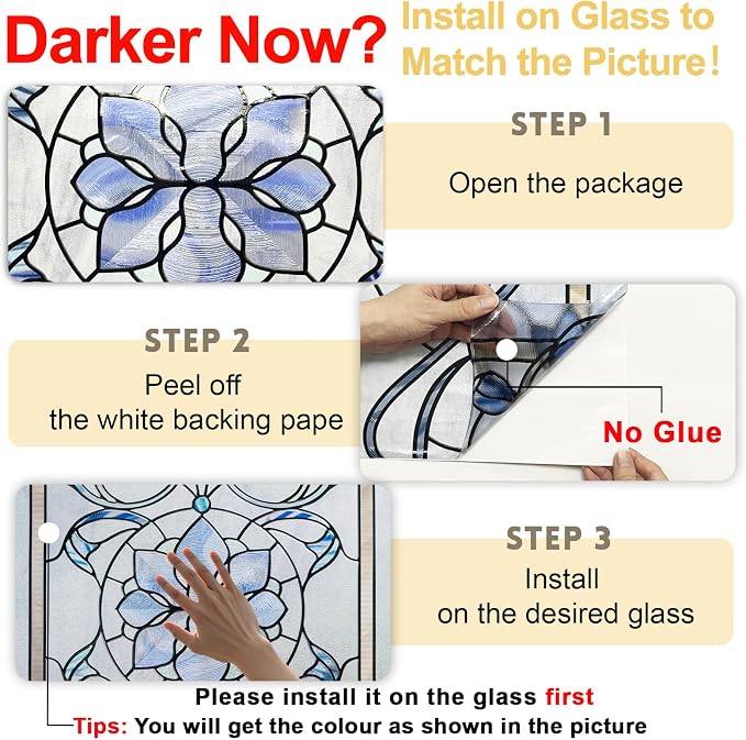 3D Stained Glass Window Privacy Film, Heat Control UV Blocking Static Cling - Image 2