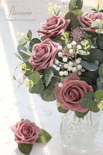 Floroom Artificial Flowers 25pcs Real Looking Dusty Rose Foam Fake Roses - Image 2
