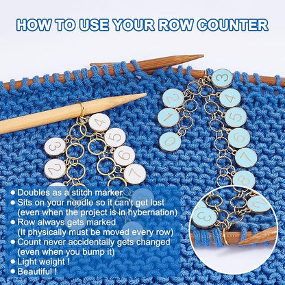NBEADS 2 Pcs 0-9 Enamel Number Knitting Row Counter Chains, Alloy Stitch - Image 5
