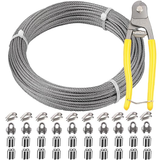 1/8 Inch Stainless Steel Wire Rope Kit, 7x7 Strands, 100 ft Length, by Roxanned