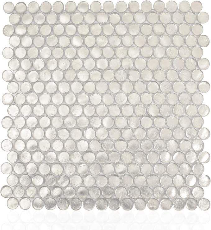 Silver Penny Round Mosaic Glass Tile – 12.2 x 12.2 Inch - Image 2